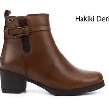 Gönderi(r) Kadın Taba Antik Fermuarlı Kalın Topuklu Hakiki Deri Bot