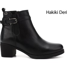 Gönderi(r) Kadın Siyah Floter Fermuarlı Kalın Topuklu Hakiki Deri Bot