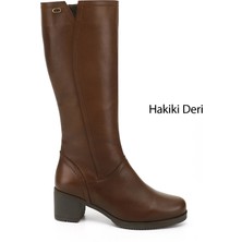 Gönderi(r) Kadın Kahve Antik Fermuarlı Kalın Topuklu Hakiki Deri Çizme