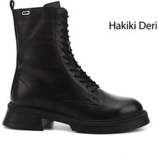 Gönderi(r) Kadın Siyah Fermuarlı Kalın Taban Hakiki Deri Postal Bot
