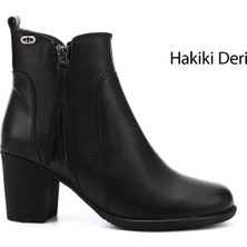 Gönderi(r) Kadın Siyah Floter Fermuarlı Kalın Topuklu Hakiki Deri Bot