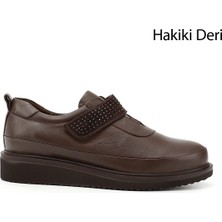 Kadın Kahve Dolgu Taban Taş Detaylı Hakiki Deri Ayakkabı