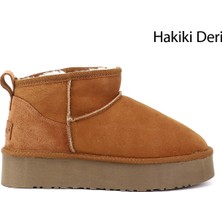Gönderi(r) Kadın Taba Süet Mini Platform Taban Hakiki Deri Kürklü Bot