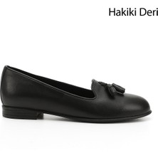 Gönderi(r) Kadın Siyah Hakiki Deri Püsküllü Babet