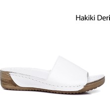 Gönderi(r) Kadın Beyaz Dolgu Taban Hakiki Deri Terlik