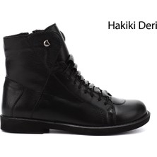 Gönderi(r) Kadın Siyah Fermuarlı Kauçuk Taban Hakiki Deri Bot