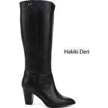 Gönderi(r) Kadın Siyah Sivri Burun Kalın Topuklu Hakiki Deri Çizme