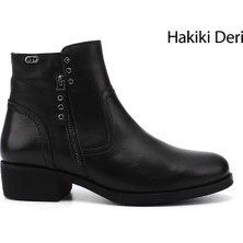 Gönderi(r) Kadın Siyah Çift Fermuarlı Kauçuk Taban Hakiki Deri Bot