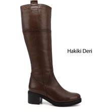 Gönderi(r) Kadın Kahve Antik Fermuarlı Kalın Topuklu Hakiki Deri Çizme