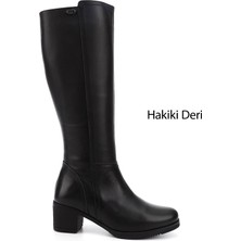 Gönderi(r) Kadın Siyah Fermuarlı Kalın Topuklu Hakiki Deri Çizme
