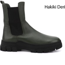 Gönderi(r) Kadın Haki Floter Kauçuk Taban Hakiki Deri Chelsea Bot