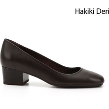 Gönderi(r) Kadın Kahve Antik Kısa Kalın Topuklu Hakiki Deri Ayakkabı