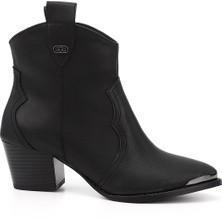 GÖNDERİ Kadın Siyah  Sivri Burun Kalın Topuklu Kovboy Bot