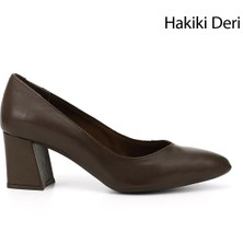 Gönderi(r) Kadın Kahve Antik Sivri Burun Orta Kalın Topuklu Hakiki Deri Ayakkabı