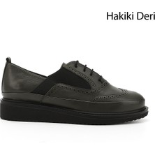 Gönderi(r) Kadın Haki Antik Bağcıklı Dolgu Taban Hakiki Deri Ayakkabı