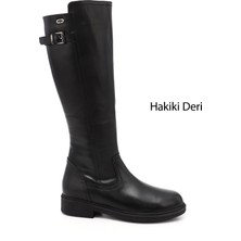 Gönderi(r) Gönderi Kadın Siyah Hakiki Deri Çizme Fermuarlı Kauçuk Taban 3 cm Topuklu Klasik Tasarım
