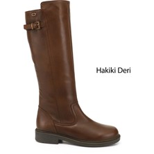 Gönderi(r) Kadın Kahve Antik Fermuarlı Kauçuk Taban Hakiki Deri Çizme