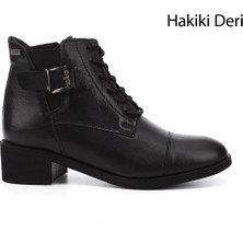 Gönderi(r) Kadın Siyah Fermuarlı Kalın Topuklu Hakiki Deri Postal Bot