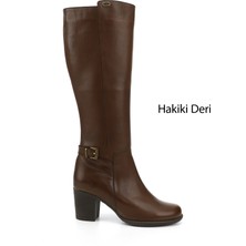 Gönderi(r) Kadın Kahve Antik Fermuarlı Kalın Topuklu Hakiki Deri Çizme
