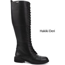 Gönderi(r) Kadın Siyah Fermuarlı Kauçuk Taban Hakiki Deri Postal Çizme