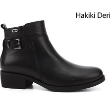 Gönderi(r) Kadın Siyah Fermuarlı Kalın Topuklu Hakiki Deri Bot