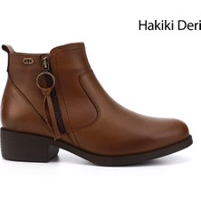 Gönderi(r) Kadın Taba Antik Fermuarlı Kalın Topuklu Hakiki Deri Bot