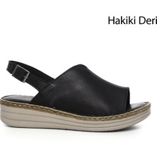 Gönderi(r) Kadın Siyah Dolgu Topuk Hakiki Deri Comfort Sandalet