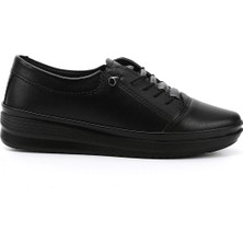 GÖNDERİ Kadın Siyah  Dolgu Taban Lastik Bağcıklı Comfort Ayakkabı