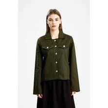 Pamuklu Gabardin Kapaklı Fıt Ceket Haki