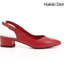 Gönderi(r) Kadın Kırmızı  Kalın Topuklu Arkası Açık Hakiki Deri Ayakkabı