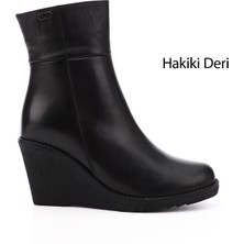 Gönderi(r) Kadın Siyah  Fermuarlı Dolgu Topuklu Hakiki Deri Bot