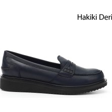 Gönderi(r) Kadın Lacivert Antik Dolgu Taban Hakiki Deri Loafer Ayakkabı