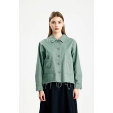 Pamuklu Gabardin Cepli Fıt Ceket Mint