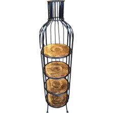 Otantik Çarşı Ahşap Ferforje Raf Şişe Model  4 Katlı 27X27X115 Cm.