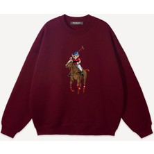 Mad&Calf  Unisex Teddy Cowboy Baskılı Bisiklet Yaka Oversize Sweatshirt