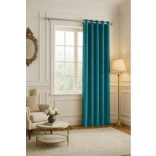 Bercem Home Kadife Dokulu Fon Perde - Turkuaz - Kuş Gözlü Dikim - (Rustik Için)