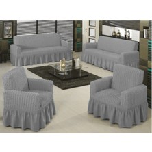 Altın Kelebek Bürümcük Koltuk Örtüsü Maxi Takım (3+3+1+1)-Koyu Gri