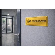 Outdoor One Kamera Var Gold Metal Kapı Levhası 7x20 cm – Apartman & Bina Girişi