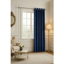 Bercem Home Kadife Dokulu Fon Perde - Lacivert - Kuş Gözlü Dikim - (Rustik Için)