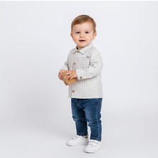 Bebeva Baby Erkek Bebek %100 Pamuklu Kareli Gömlek Ceket ve Kot Pantolon 2'li Takım - Kot Mavisi