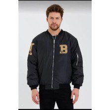 Etiler Collection Unisex Uzun Kol Baskılı Bomber Ceket - Siyah