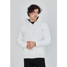 Etiler Collection Unisex Tam Fermuarlı Kapşonlu  Sweatshirt - Beyaz