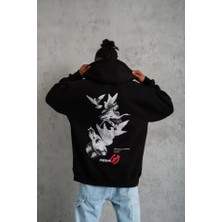Etiler Collection Erkek Şapkalı Güvercin Baskılı Kapşonlu Sweat - Siyah