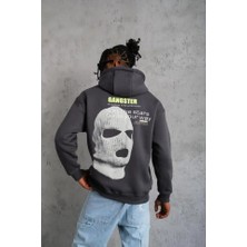 Etiler Collection Erkek Kordonlu Maske Baskılı Kapşonlu Sweat - Gri