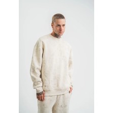 Etiler Collection Erkek 3 Iplik Pamuklu Yağ Yıkamalı Sweatshirt Double Oversize Bisiklet Yaka Uzun Kol - Krem