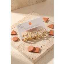 Lykos Çelik Gold Renk Yıldız Halka Model Kadın Küpe Seti