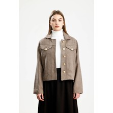 Pamuklu Kaşe Fıt Ceket Vizon