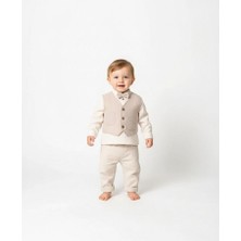 Bebeva Baby Erkek Bebek %100 Pamuklu Ay Kırınıklı Yelek Pantolon ve Body 3'lü Alt Üst Takım - Gri