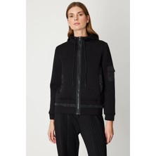 On Fashion Kadın Kapüşonlu Cepli Siyah Mont 60703