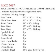Maxtone MXC-3017FBK 5 Parça Akustik Davul Seti - Siyah (Başlangıç/orta Seviye) | 22 Inç Bas Davul, Standart Tom ve Trampet Dizilimi, Zil Paketi, Tabure ve Hardware Dahil Komple Set